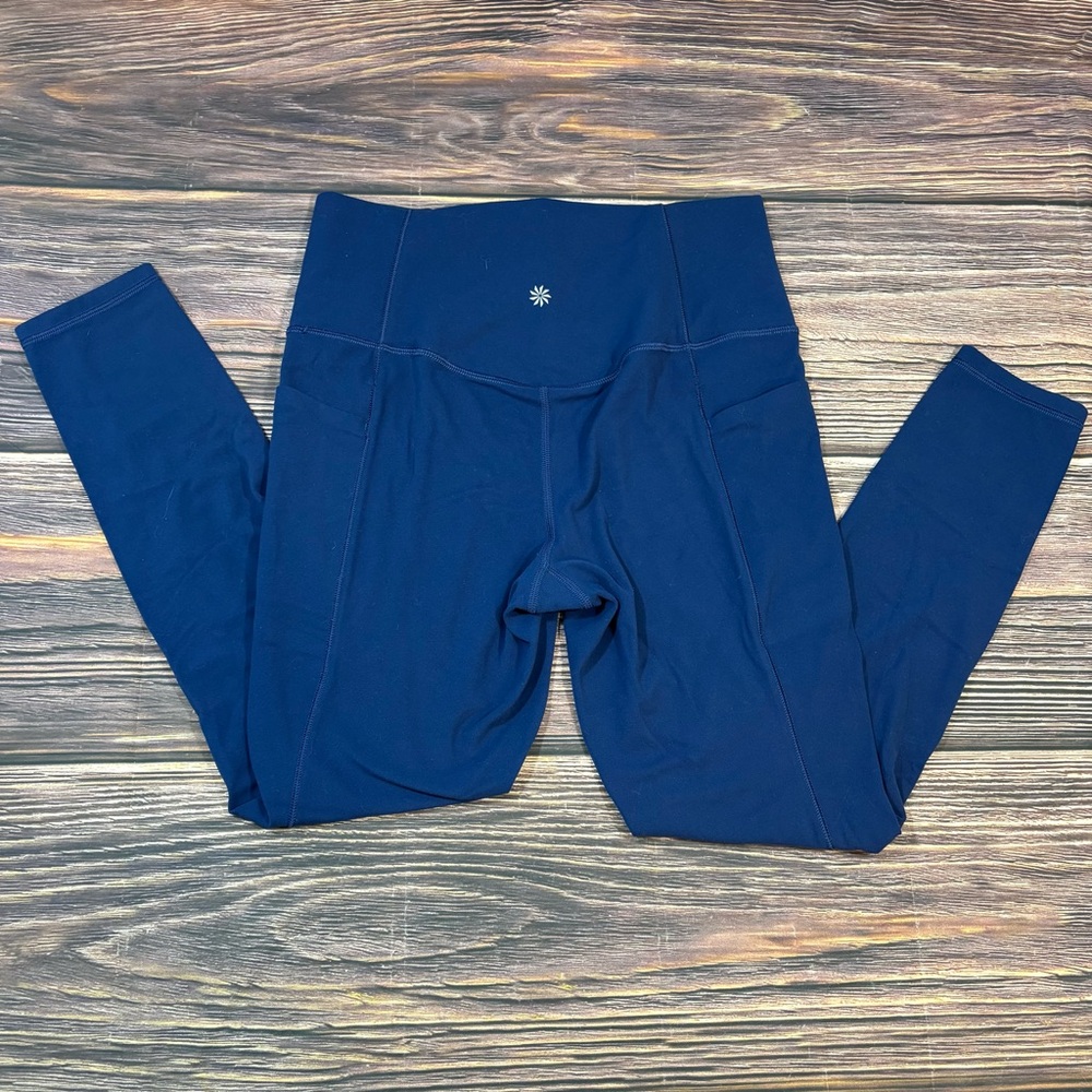 Athleta Womens Salutation Stash Pocket II Tight Yoga Navy Compression Waist Med